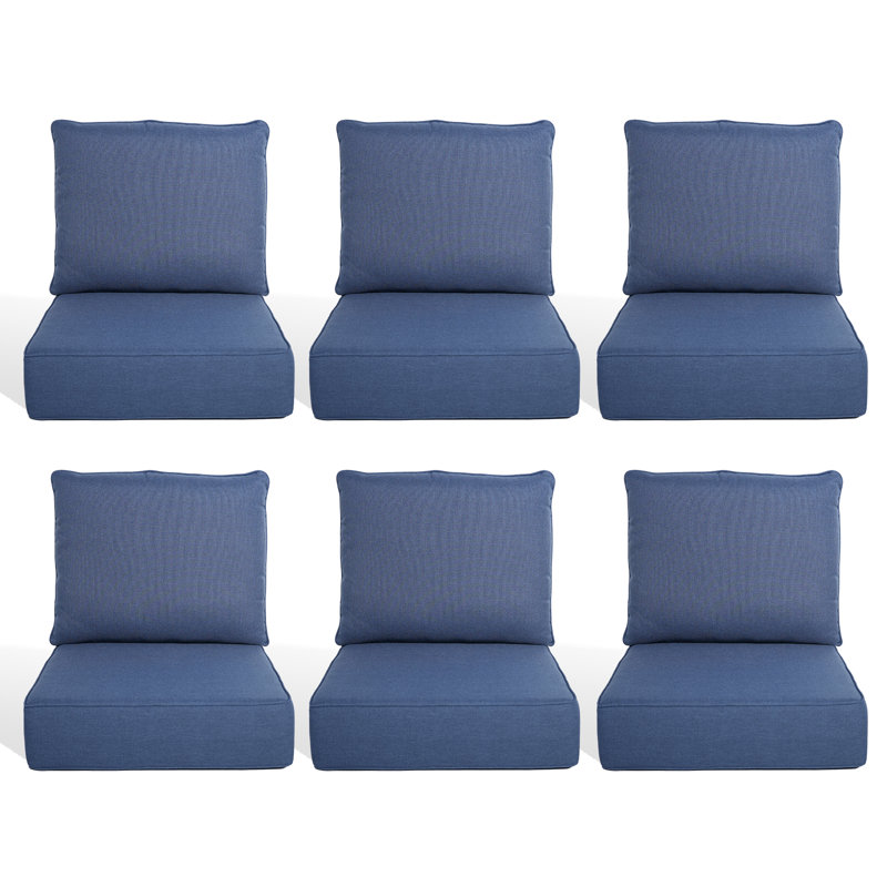 6" Outdoor Cushions For Patio Furniture, 22X24x6 Thick Seat Cushion Set Of 6, Fade Resistant Couch Chair Replacement Cushions High Density Deep Wicker Chair Cushion W/Removable Cover