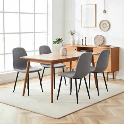 Minimalist Curved-Back Premium Dining Chairs Set of 4, Linen-Cotton Material with Reinforced Metal Base, Dining Room, Café Seating and Kitchen