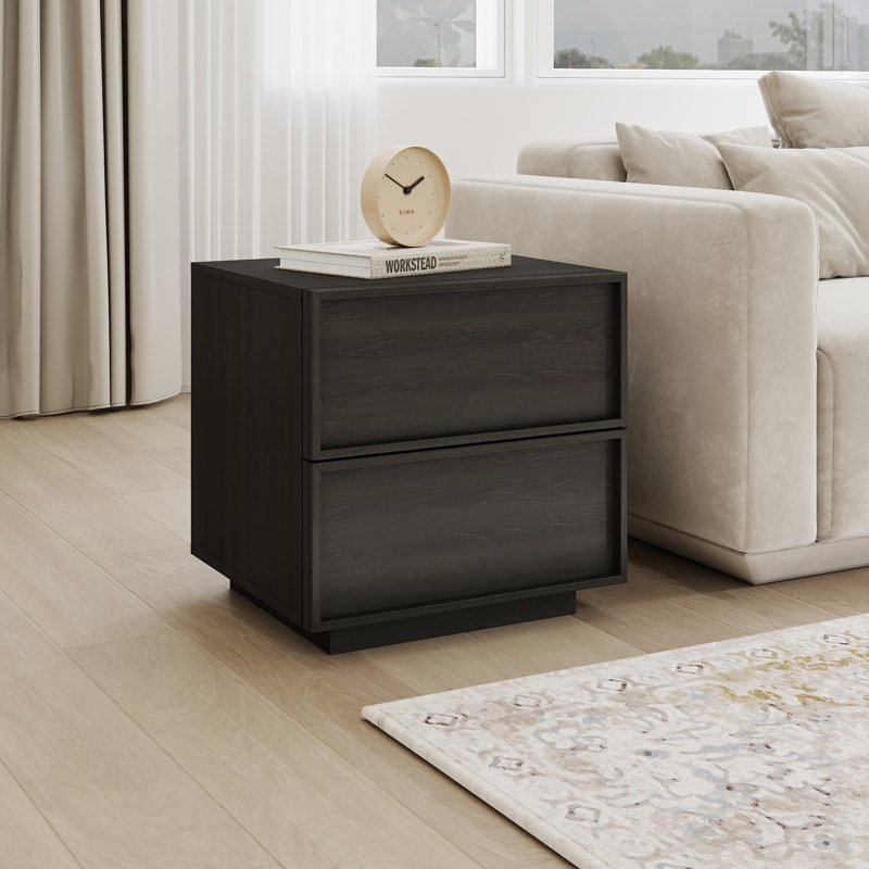 18.9" Wooden Nightstand with 2 Drawers, Black