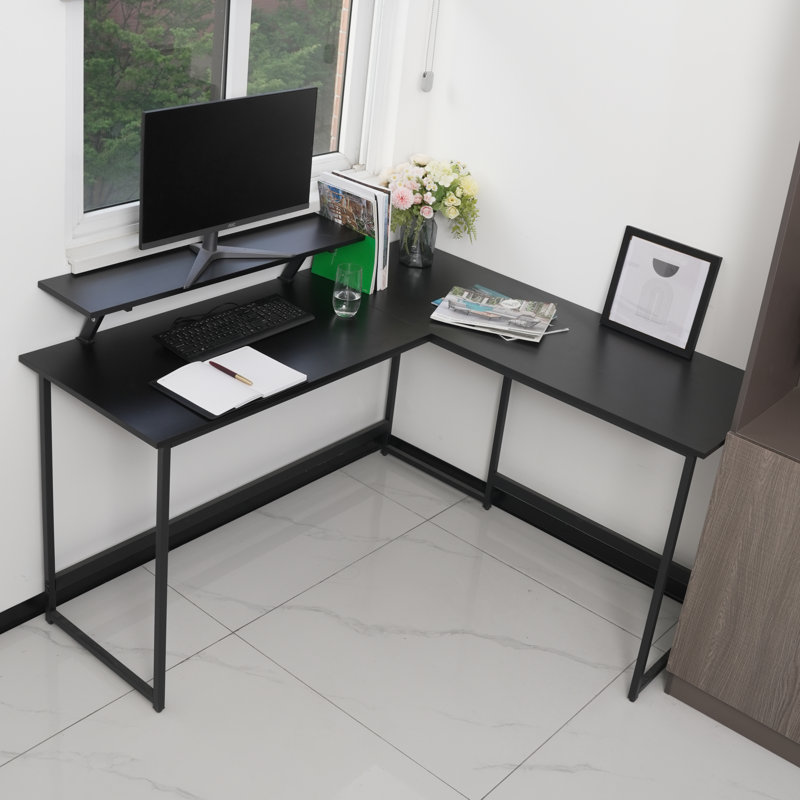 Cadmore L-Shaped Metal Base Computer Desk, Black