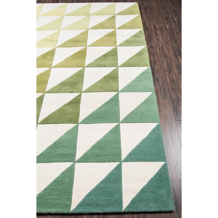 Glory Geometric Handmade Tufted Wool Lime/Green/Ivory Area Rug