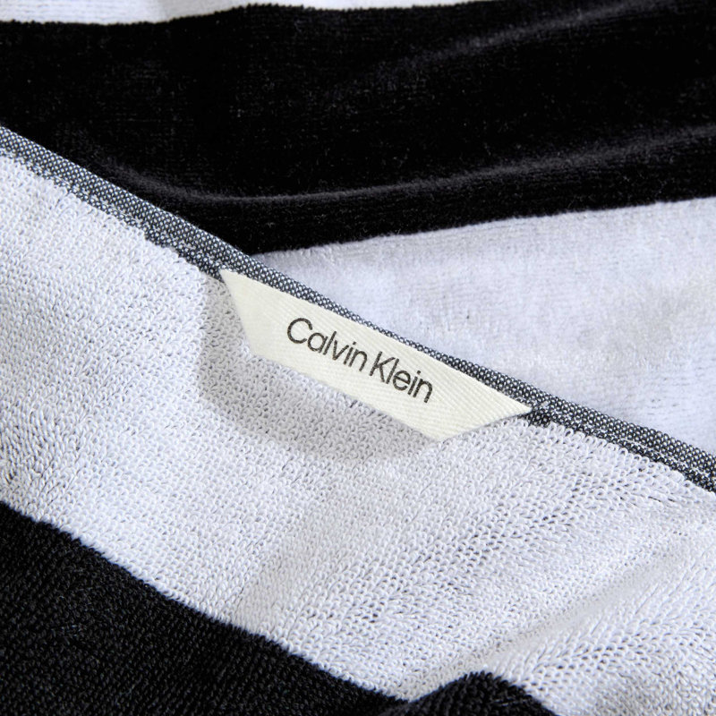 Calvin Klein Beach Stripe Logo Black 2 Piece Beach Towel Set, Beach Stripe Logo Black