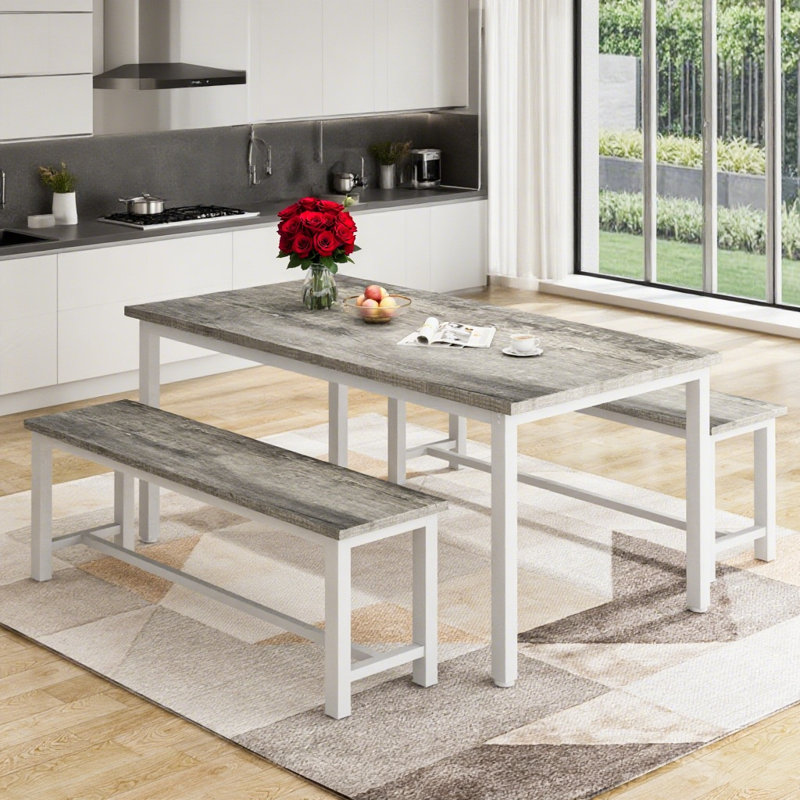 Ensemble de table de salle à manger pour 4, table de cuisine de ferme de 47 po avec 2 bancs, ensemble de 3 tables de salle à manger peu encombrantes, petit coin-repas, restaurant, appartement