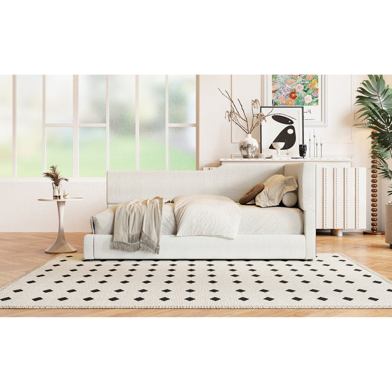 Lit de jour simple en velours côtelé beige avec design spacieux en L luxueux - Améliore l'ambiance de votre maison, Beige
