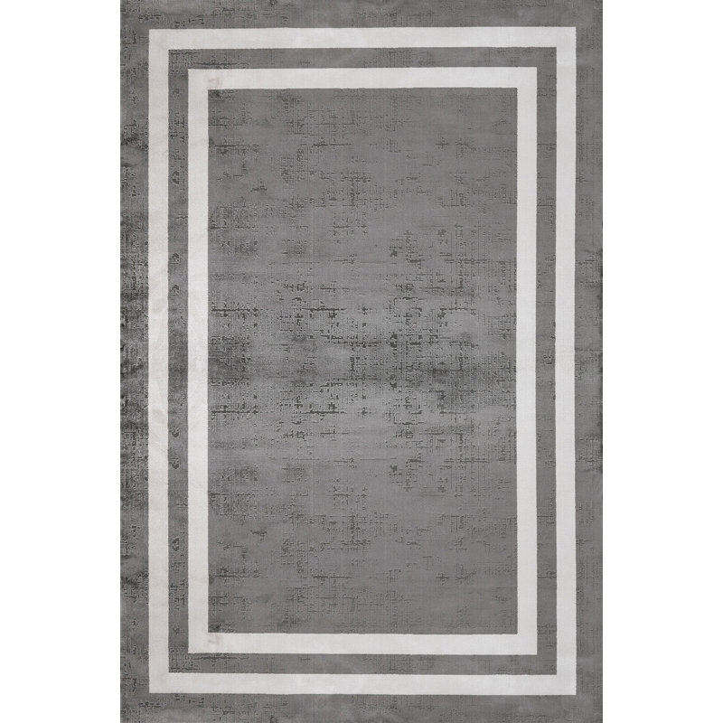Tapis anthracite à imprimé géométrique tissé antidérapant lavable à la machine