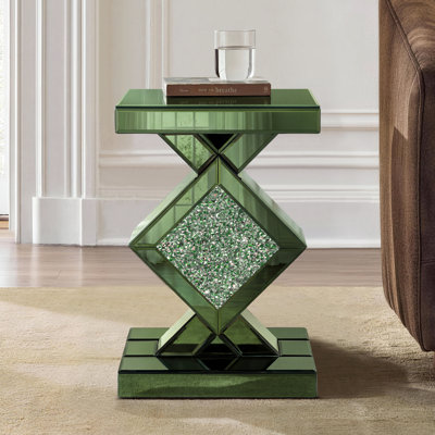Amla 23'' Tall Mirrored Glass Pedestal End Table With Crystal Inlay