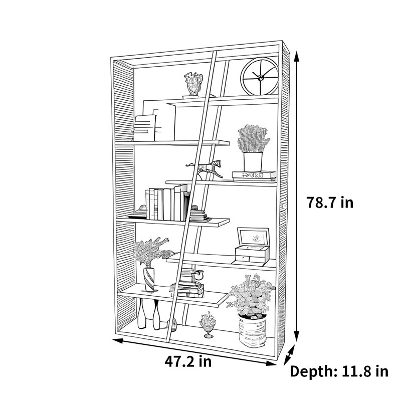 Fazeley, (7 Shelves) 78.7"H x 47.2"W x 11.8"D, Doré / marbre blanc