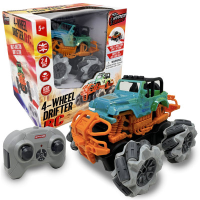 Hyper Drive: 4 roues Drifter RC - bleu et orange - véhicule à télécommande 2,4 Ghz, 360 tours, dérive multidirectionnelle, camion tout-terrain, enfants de 5 ans et plus