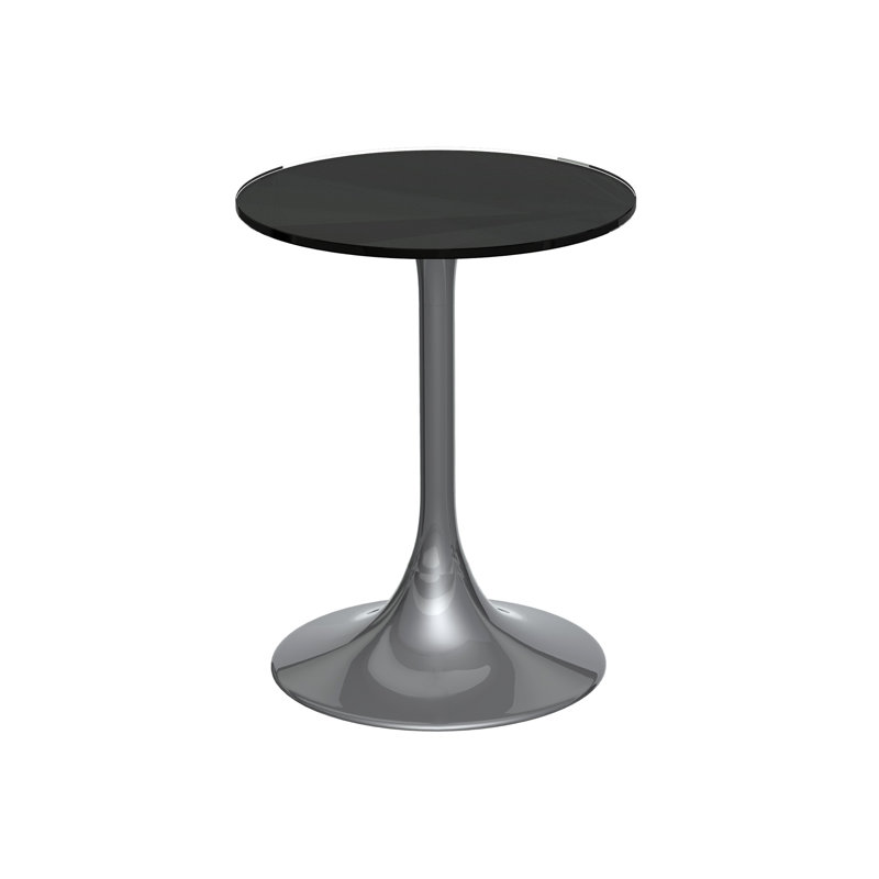Clarke County Glass Top Pedestal End Table, Dark Chrome