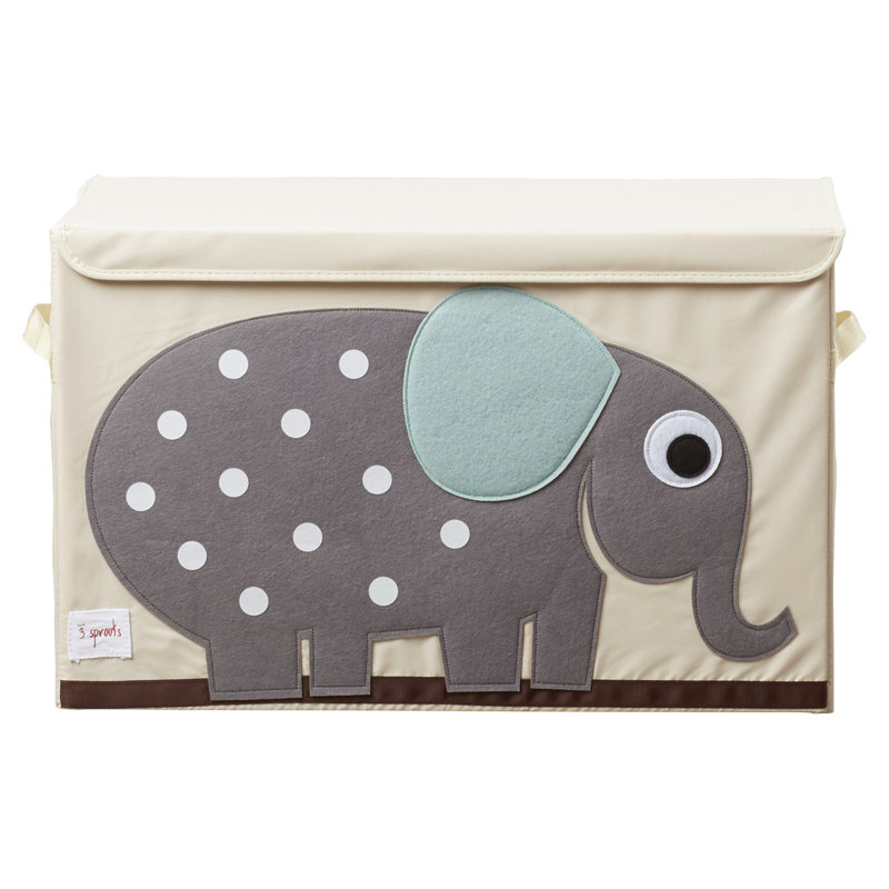 Elephant Themed Beige and Gray Collapsible Toy Chest