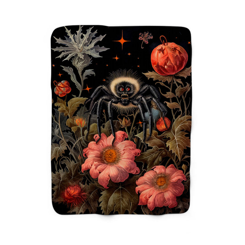 Couverture en sherpa de qualité supérieure Spider Gothic Botanical - 1 pièce, Lit simple