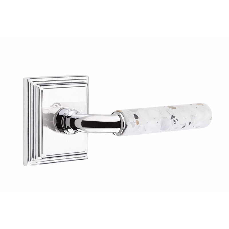 Ensemble de leviers de passage Emtek Select, rosette Wilshire, tige R-Bar, poignée en terrazzo clair, droite, Gauche