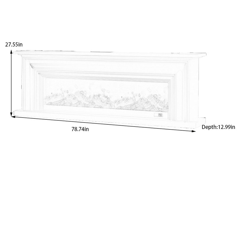 Élégante cheminée à conception tridimensionnelle, H 27,55 po x l 78,74 po x P 12,99 po, Noir, noir, noir, noir