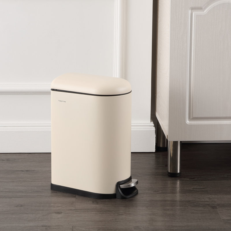 Roland Steel Step On Trash Can, Limestone Beige, 2.64 gal.