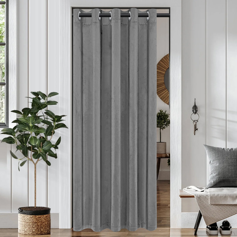 Rumson Crushed Velvet Eyelet Sheer Curtains Pair, 168cm x 228cm, Grey