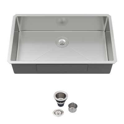 33"Wx19"Lx9"H Undermount Kitchen Sink Brushed Stainless Steel Single Bowl Kitchen Sink with Drain Assembly