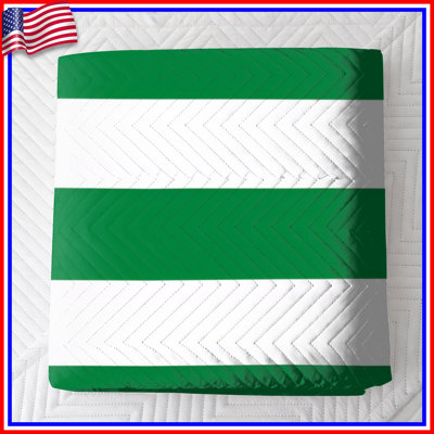 Green White Stripes Quilted Bedspread All Sizes