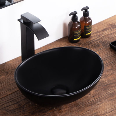 Bathroom Vessel Sink 16"x13" Matte Black Oval Vanity Sinks Egg Shape Porcelain Ceramic Modern Above Counter Vanity Sinks