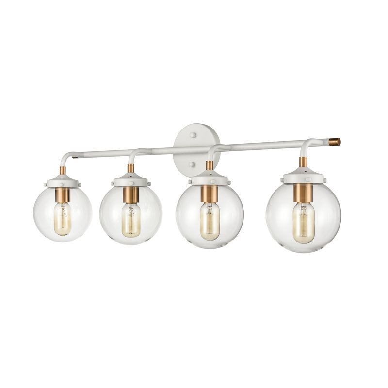 White and Nickel 4-Light Dimmable Vanity Light with Clear Glass Shades