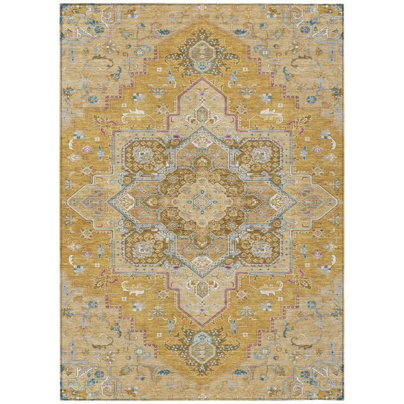 Gold Flat Woven Synthetic Rectangular Washable Rug 46" x 30"