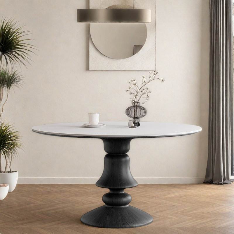 Table avec plaque de roche et plateau en bois massif., H 29,53 po x L 53,15 po x l 53,15 po