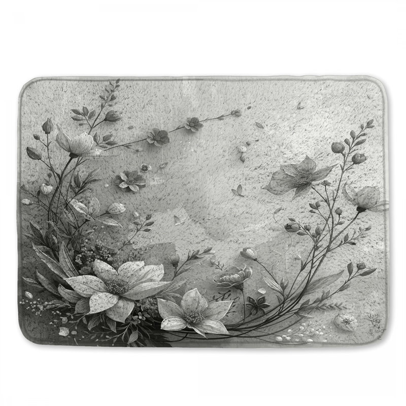 Tapis de bain monochrome à motif floral, L 24 po x L 17 po