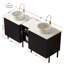 Meuble-lavabo double autoportant 60 po avec lavabo 60 po, 2 armoires de rangement rayées 24 po + tablette ouverte amovible 12 po, 2 vasques rondes blanches en pierre avec comptoir Carrara blanc-172810790-172810844