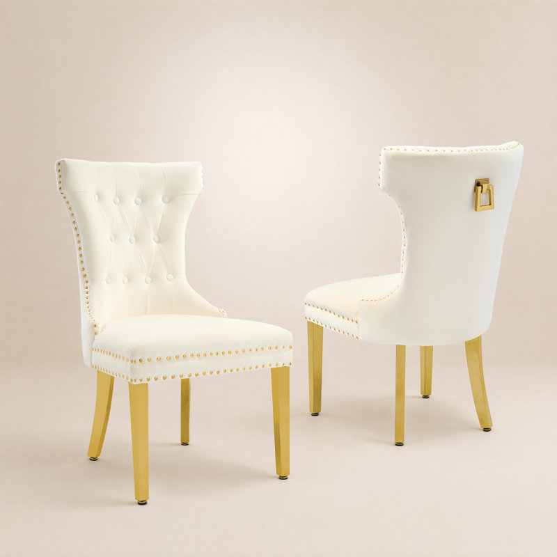 Fauteuil à oreilles Haikey, Beige, Or