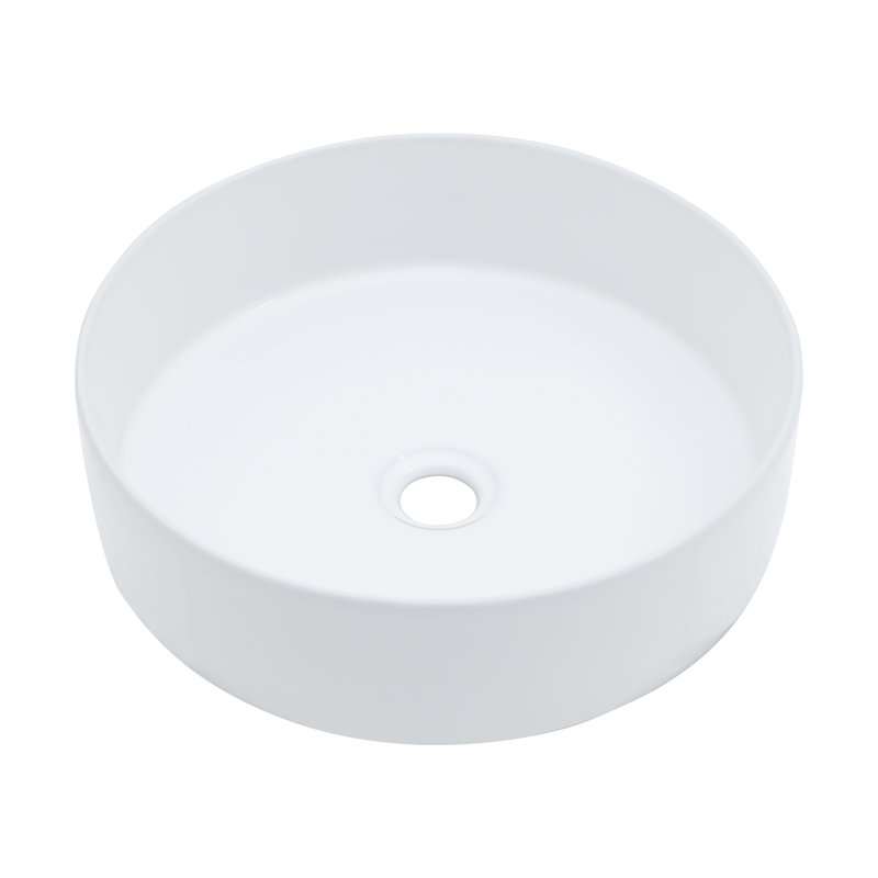 GhomeG 16"L Round Bathroom Sink Ceramic Drop-in Vanity Sink, White
