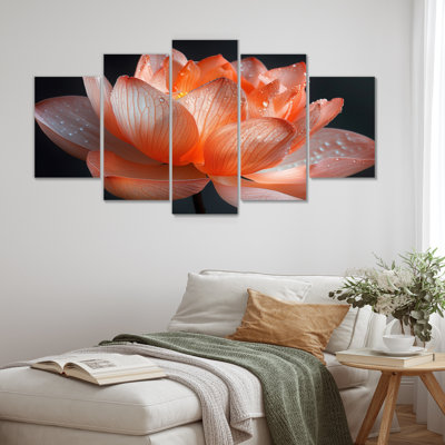 Orange orange, gris, glamour, lotus photo II - lotus, ensemble d'art sur toile