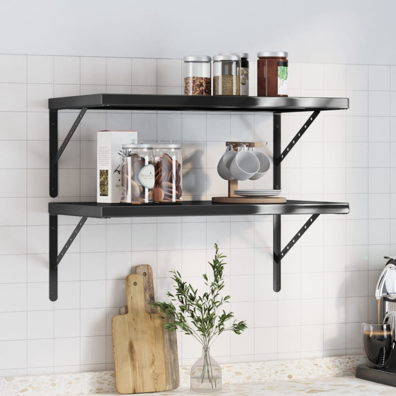 Antavion Stainless Steel Bracket Shelf, Black, 3cm H x 75cm W x 40cm