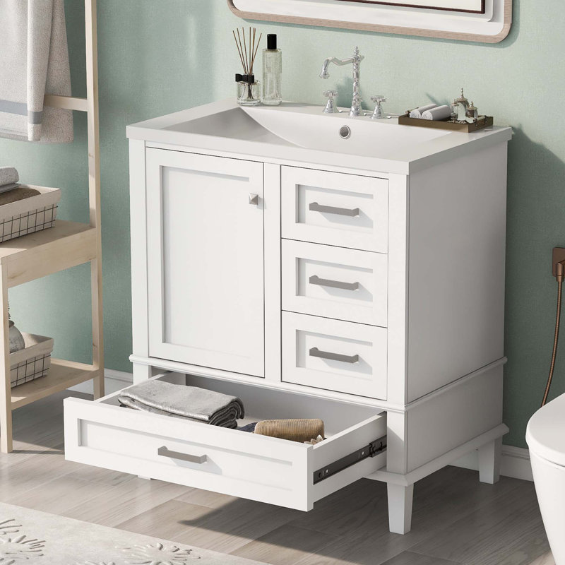 Ensemble de meuble-lavabo moderne avec lavabo 30 po, meuble-lavabo moderne avec porte à fermeture douce et 3 tiroirs, structure en bois massif