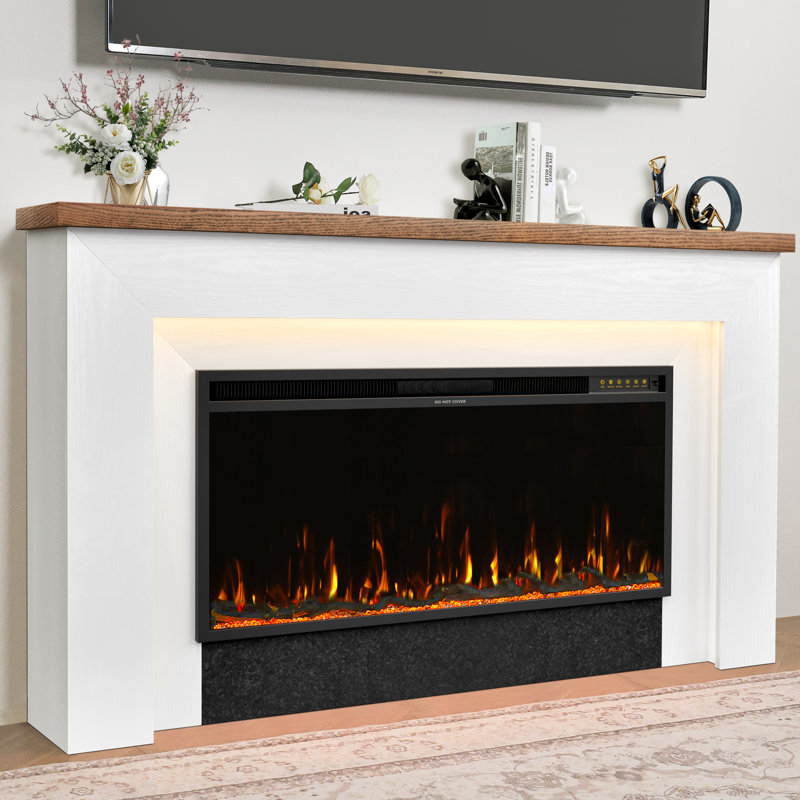 62" Electric Fireplace With Mantel, Tv Stand with Timer, 12 Flame Effects 