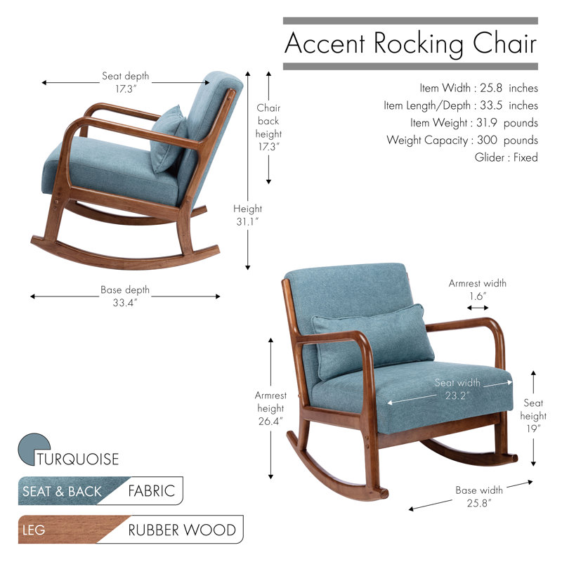 Alcone 65.5 cm Wide Rocking Armchair, Turquoise