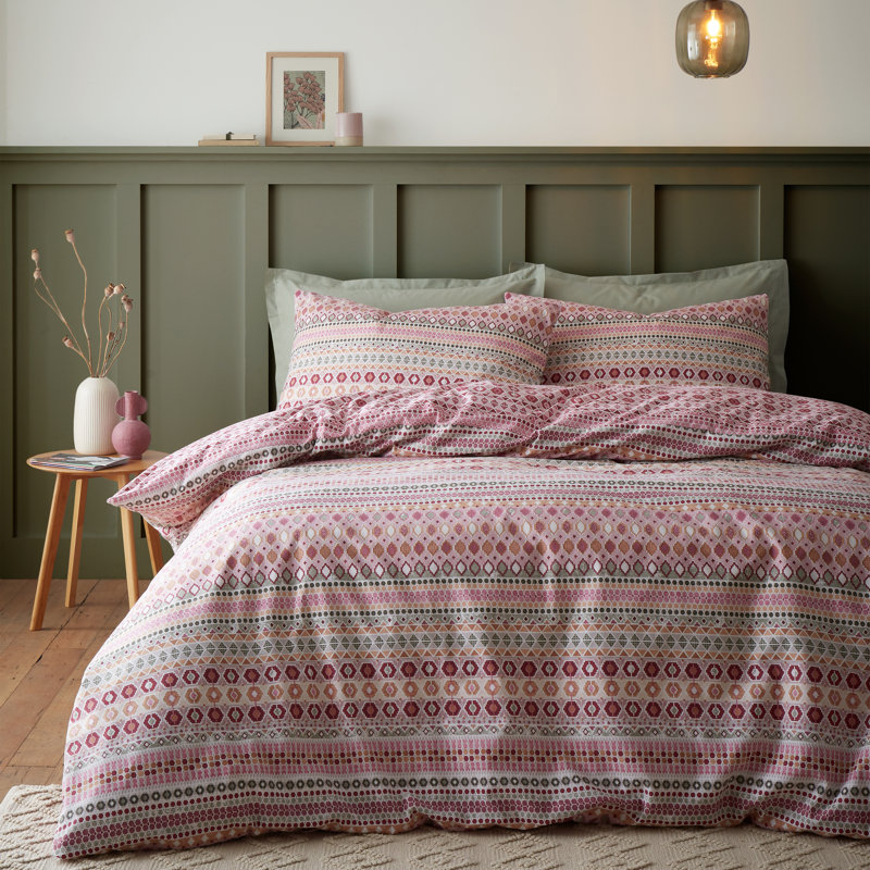 Brushed Cotton Fairisle Reversible Duvet Cover Set, Twin Duvet Cover + 1 Standard Pillowcase