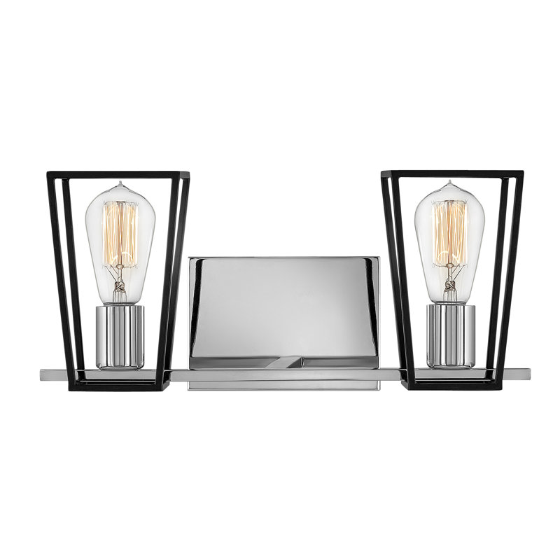 Filmore Two-Light Bath Open Cage Vanity Fixture, Chrome/Satin Black