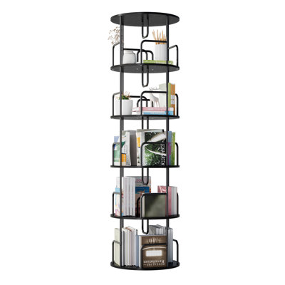Rotating Bookshelf Tower 5 Tier, Spinning Bookcase, Revolving 360 Book Shelf Narrow Tall Bookcase, Vertical Turning Round storage Bookshelf, Book Shelf Organizer for Bedroom, Living Room, Black