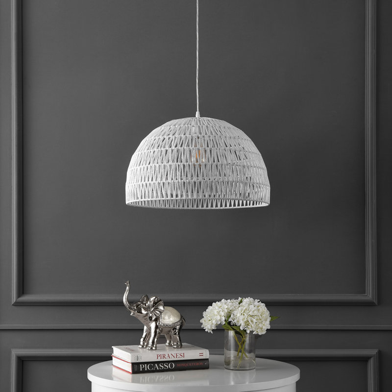 Luminaire suspendu en forme de dôme à 1 lumière Khorawa, Blanc, H 88 po x l 20 po x P 20 po, Blanc