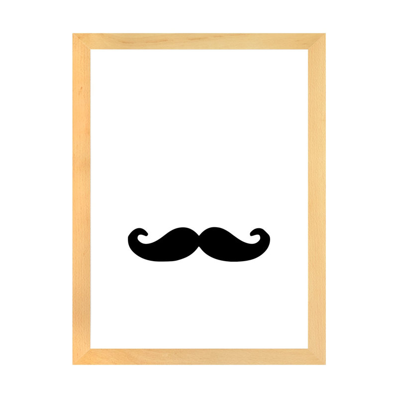 Moustache - impression d'art graphique, H 32 po x l 24 po x P 1 po, Blanc, Papier avec cadre beige