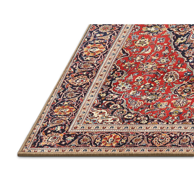 Tapis décoratif bleu oriental/beige Aqib, Rectangle 5 pi x 8 pi