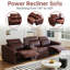 Canapé d'angle moderne 3 sections avec 2 porte-gobelets et sièges réglables, brun foncé, confortable et offrant un bon support pour les longues périodes d'assise, idéal pour le salon ou le bureau. Fauteuil inclinable électrique modulaire en cuir brun avec rangement.-376581801-376581800