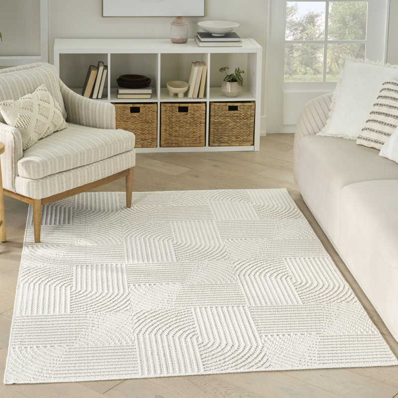 Coedy Beige Ivory Modern Indoor Rug, Rectangle 5'3" x 7'