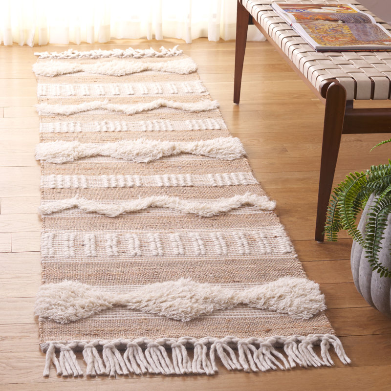 Atalee Natural Fiber Flat Weave Jute/Wool/Cotton Geometric Rug in Natural/Ivory, Runner 2'3" x 8'