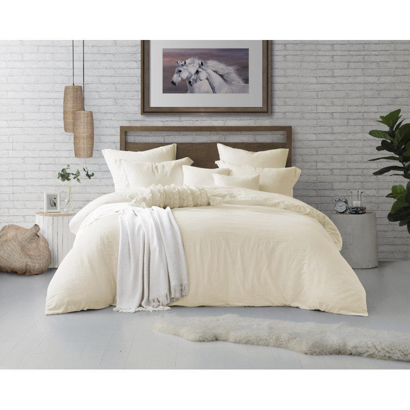 Ensemble de housse de couette en microfibre lavée et plissée très douce, Housse de couette très grand / très grand califo