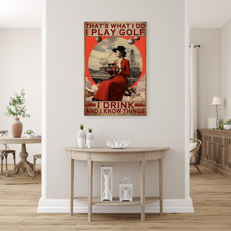 «Woman I Play Golf I Drink», reproduction d'art graphique sur toile tendue 1 pièce, L 11 po x H 14 po