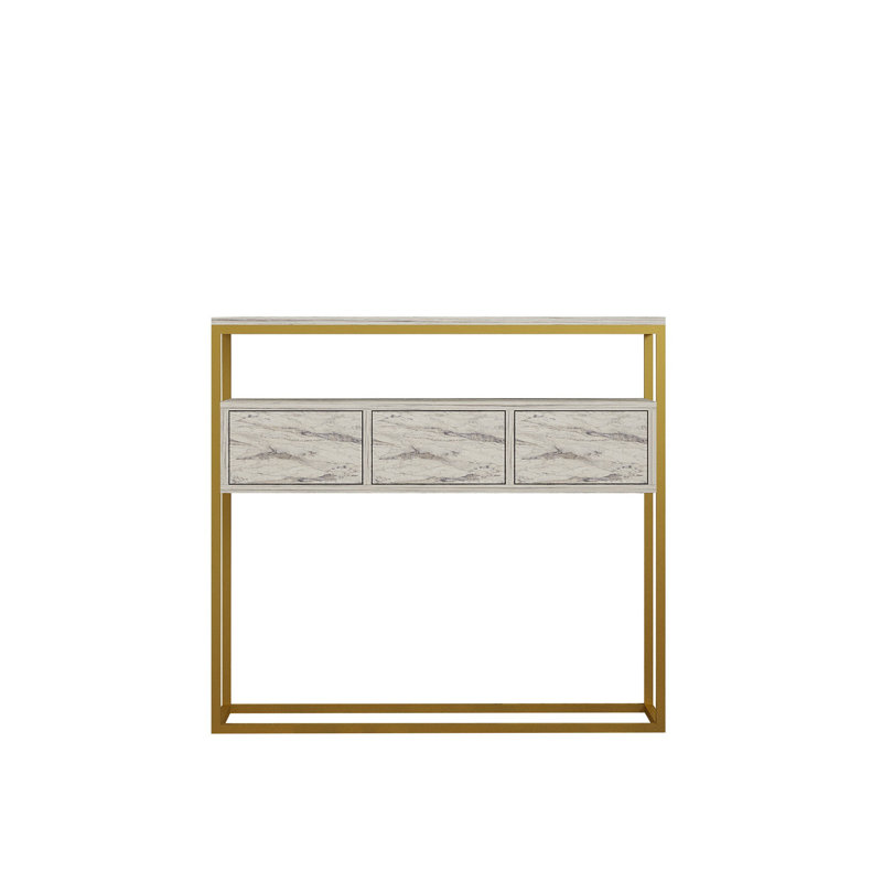 Modern Console Table, Freesia Marble, 39.4 x 35.4 x 11.4 inches | 100% Melamine Coated Particle Board, Thickness: 0.7 inches | Stylish Design for Living Room & Entryway, Durable & Elegant Finish