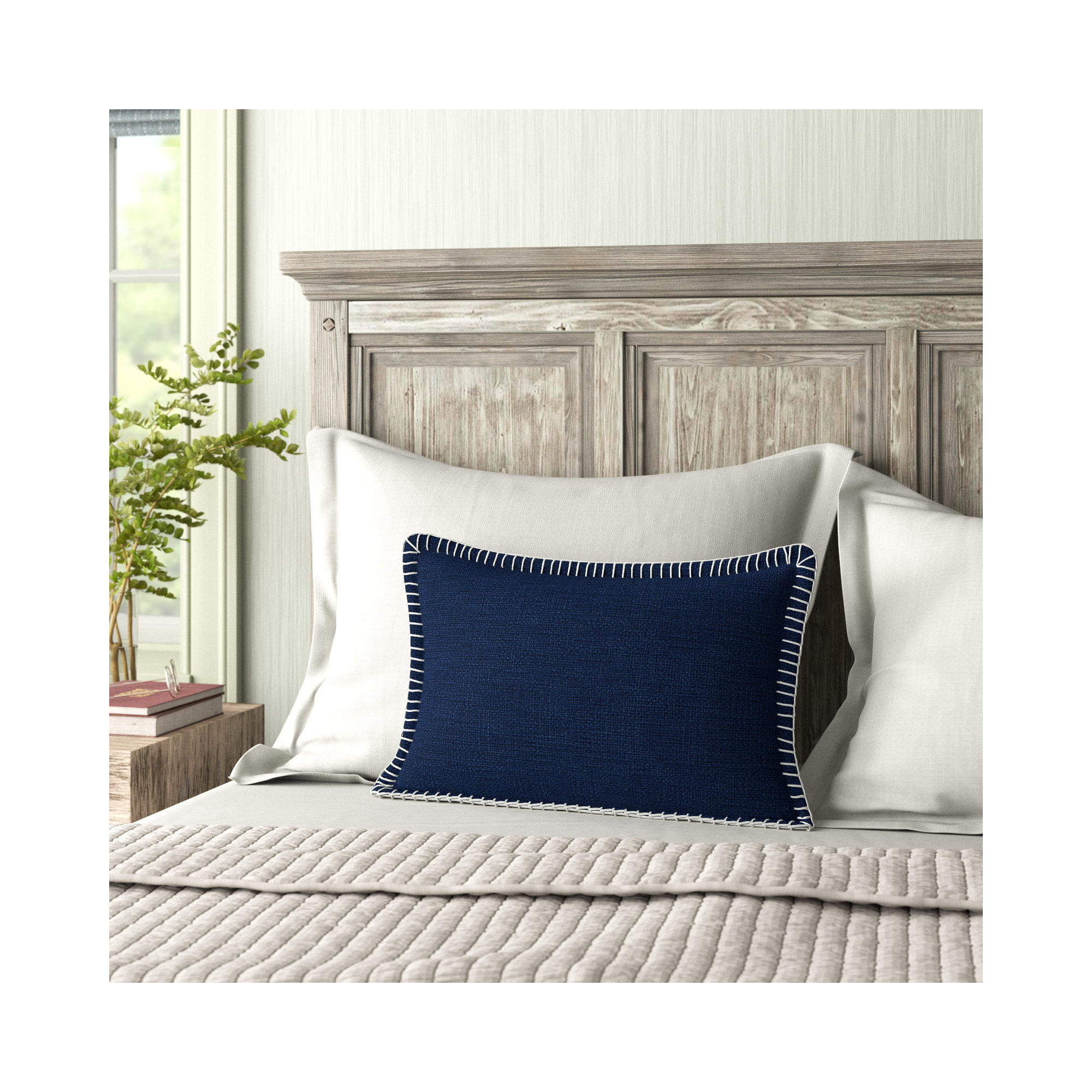 Fernande Cotton Throw Pillow, 13" H x 21" W x 6" D, Polyester/Polyfill, Navy