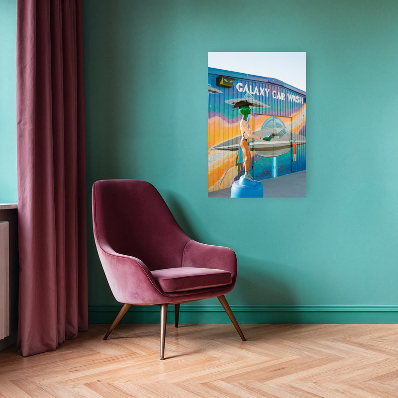 Space Cowboy Car Wash Colorful Vibrant Whimsical Architecture Wall Art Print by Bethany Young - Wrapped Canvas Print