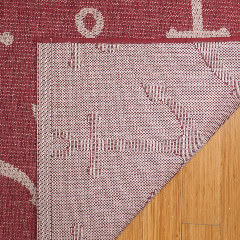 Solterra Dockside Red Cream Beige Nautical Achor Flatweave Polypropylene Indoor/ Outdoor Area Rug, Rectangle 7'10" x 10'