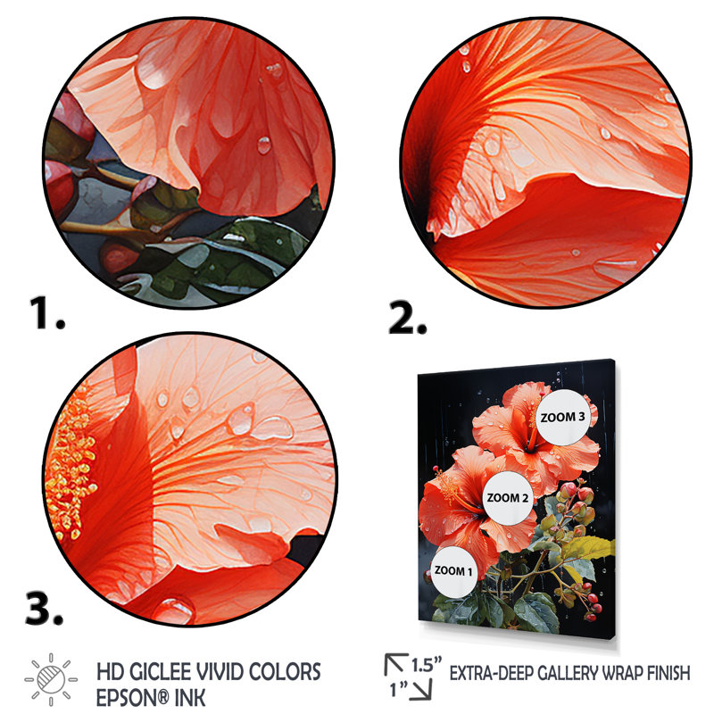 Hibiscus tropical - rose, Cadre flottant brun, H 32 po x l 16 po x P 1 po